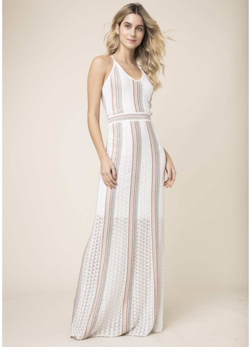 Vestido Longo Tricot Listrado Unica