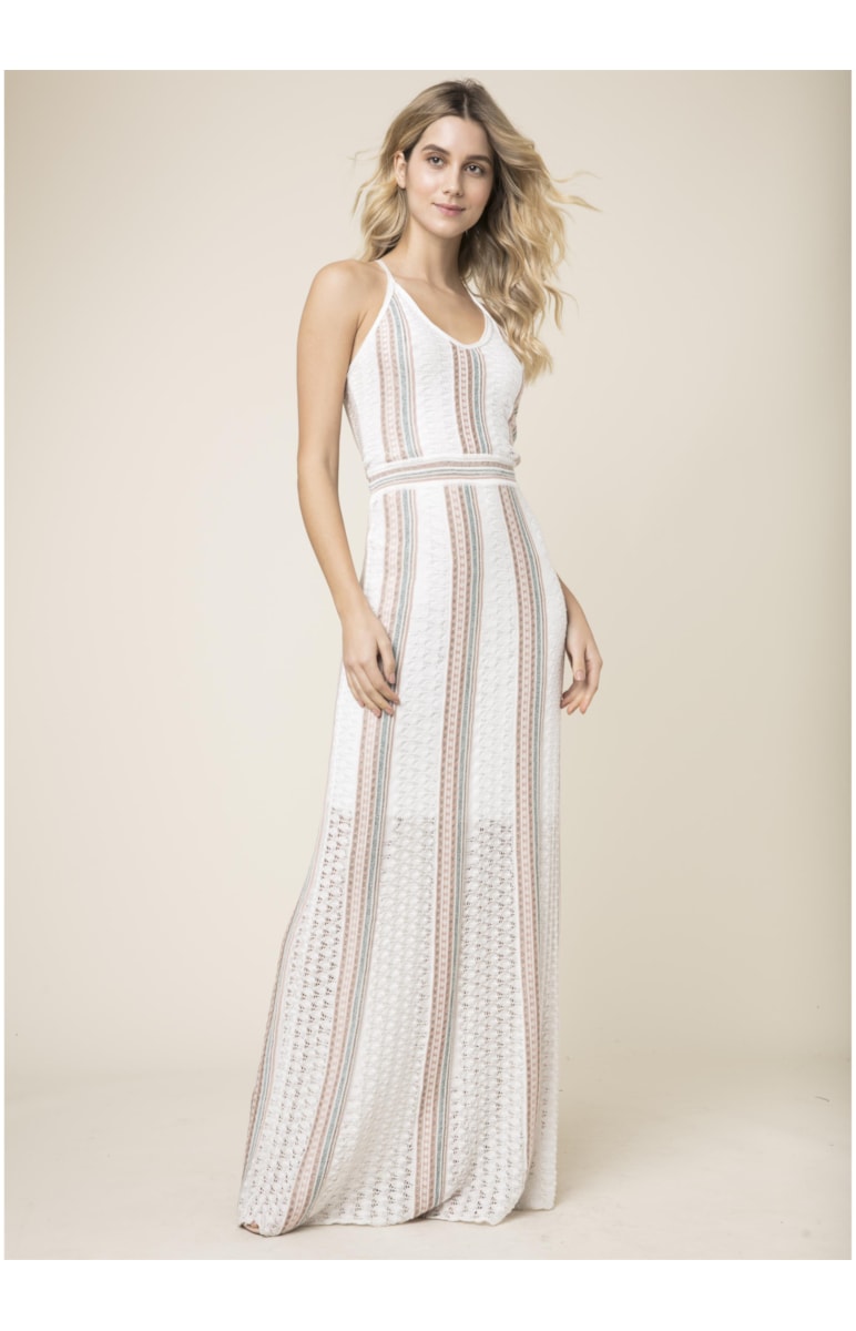 Vestido Longo Tricot Listrado Unica