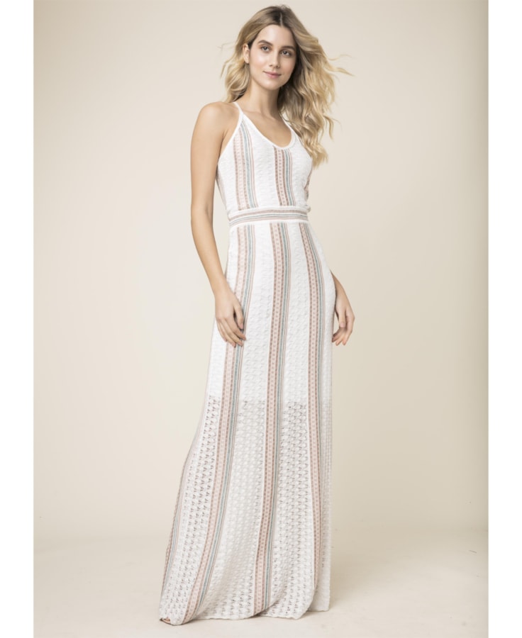 Vestido Longo Tricot Listrado Unica