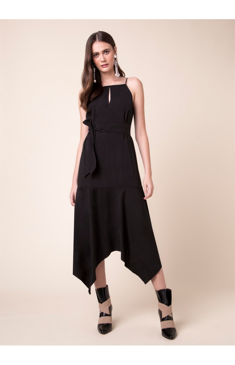 Vestido Malha Pontas Preto