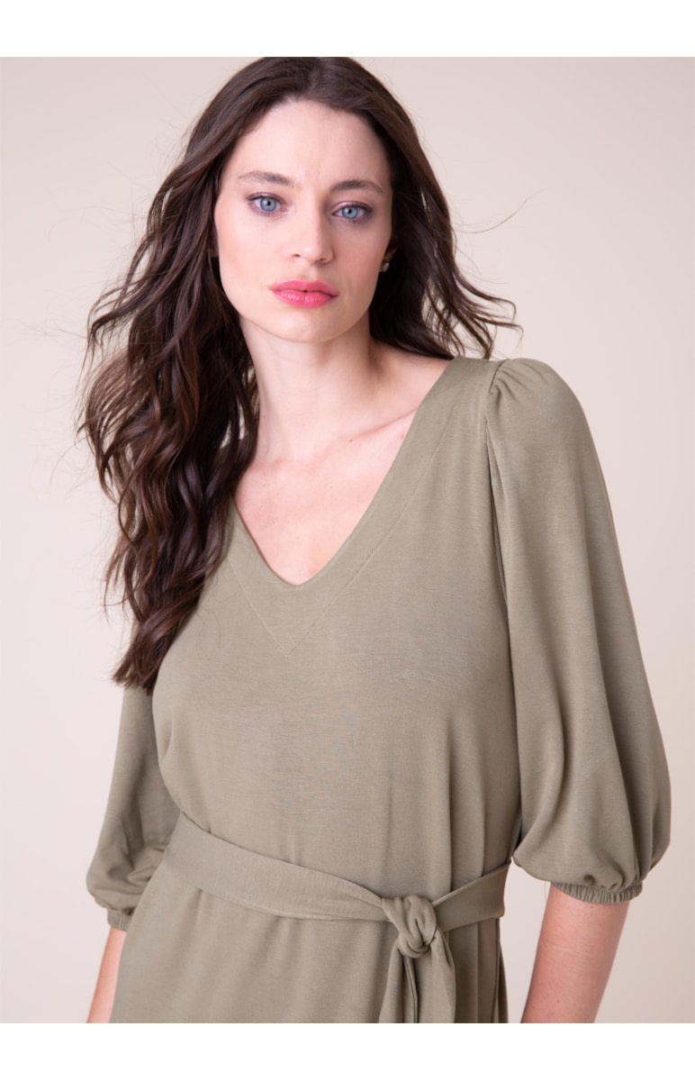 Vestido Manga Ampla Verde Militar