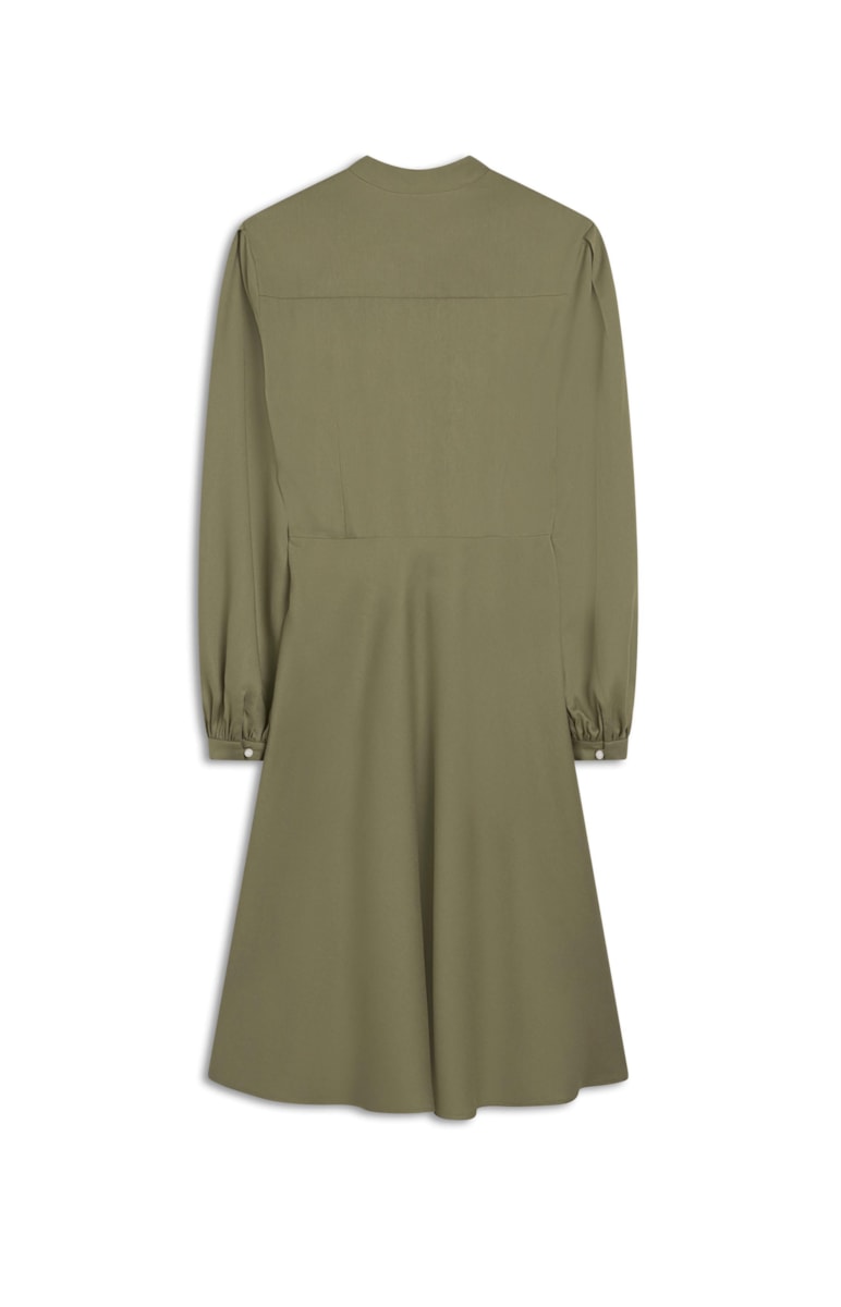 Vestido Manga Longa Decote v Viscose Verde Oliva