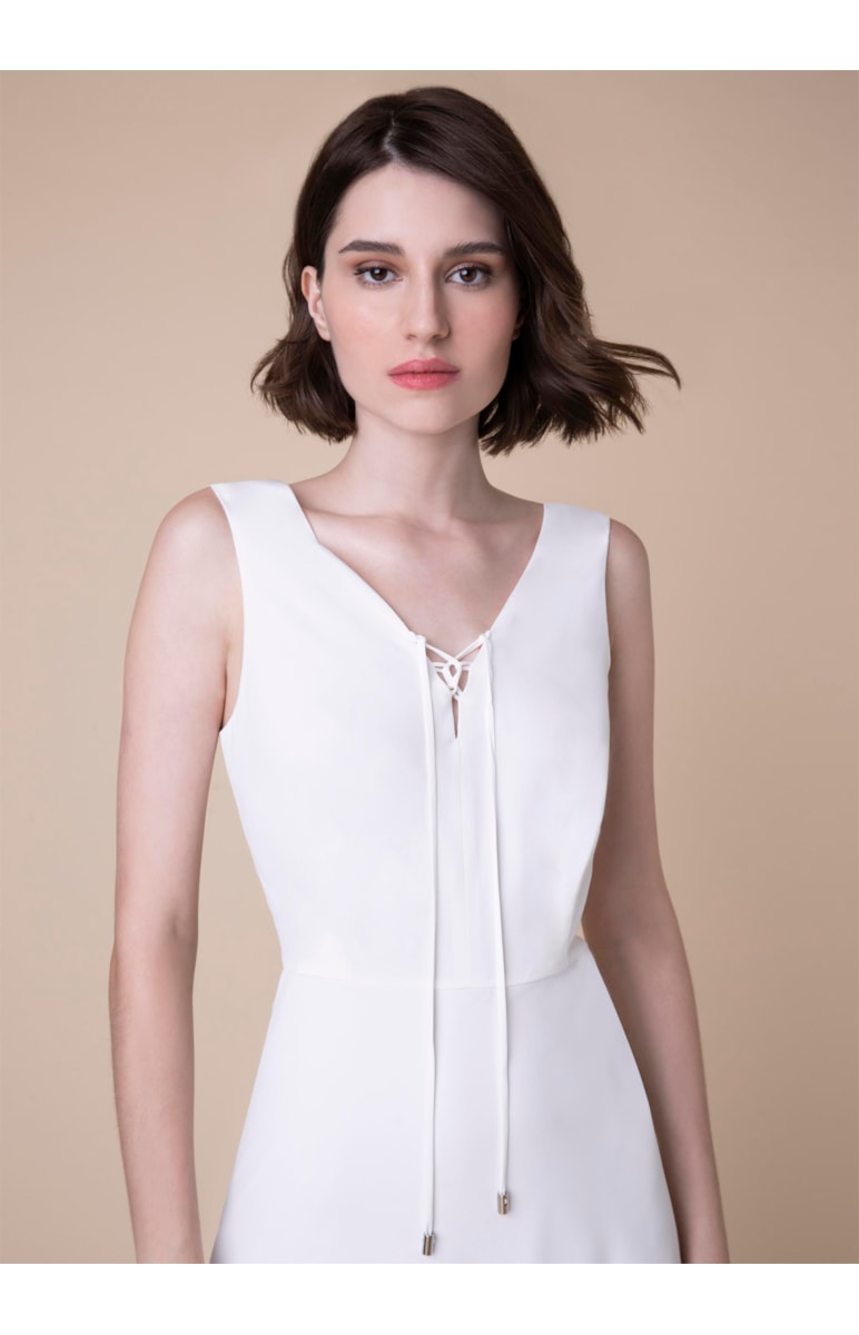 Vestido Midi Camada Amarração Off White