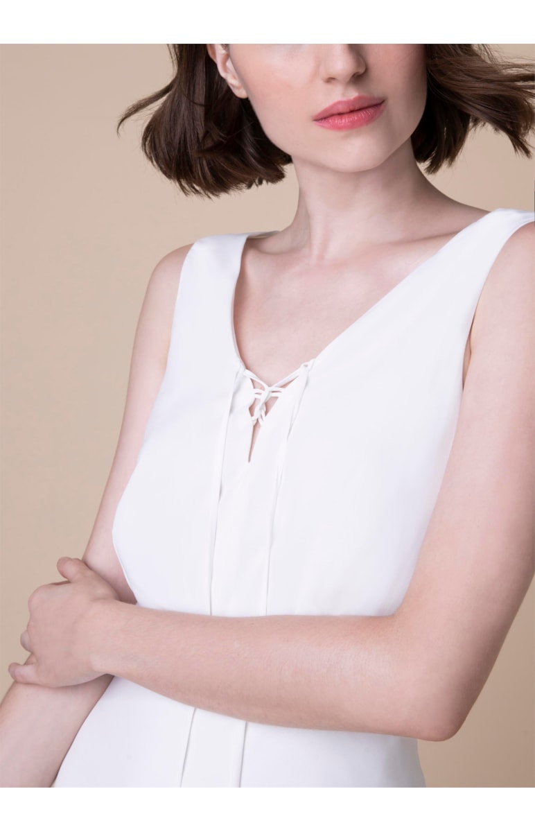 Vestido Midi Camada Amarração Off White