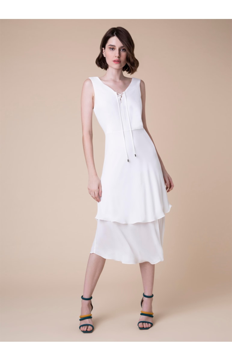 Vestido Midi Camada Amarração Off White