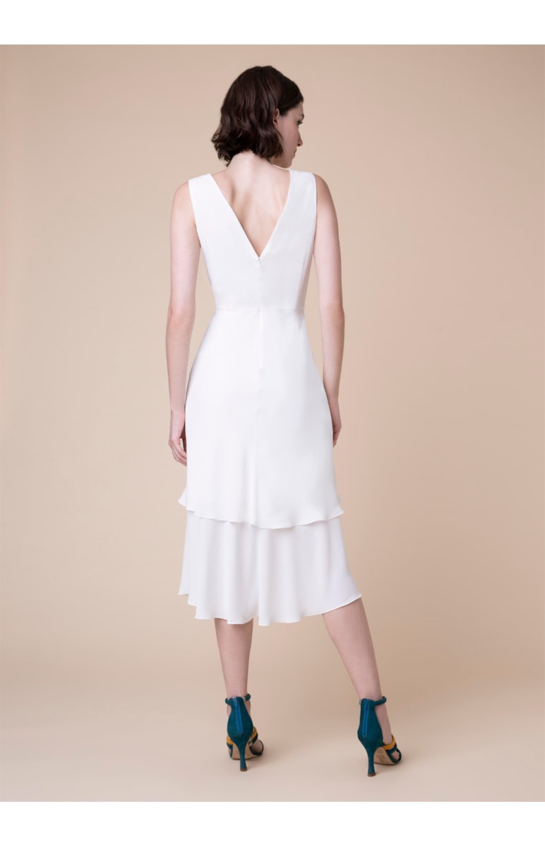 Vestido Midi Camada Amarração Off White