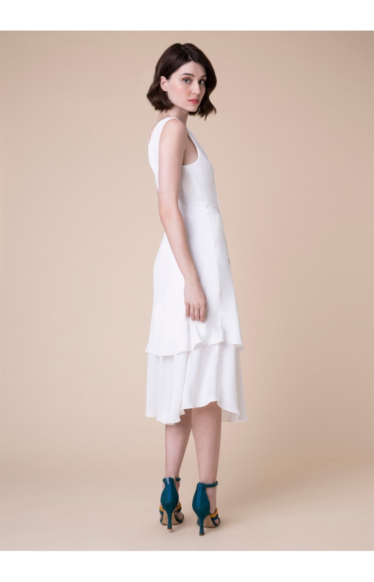 Vestido Midi Camada Amarração Off White