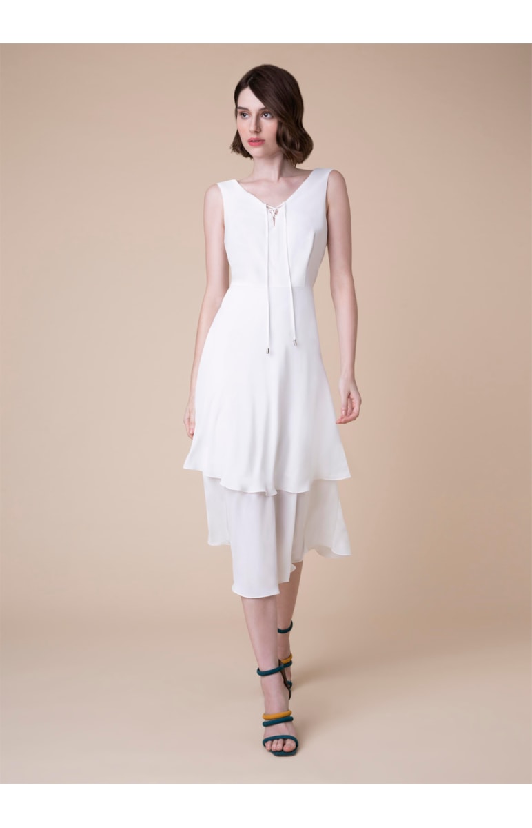 Vestido Midi Camada Amarração Off White