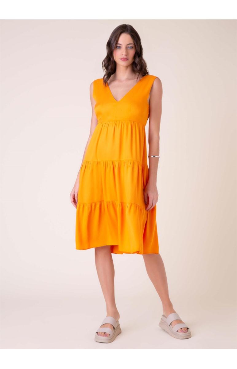Vestido Midi Camadas Mostarda