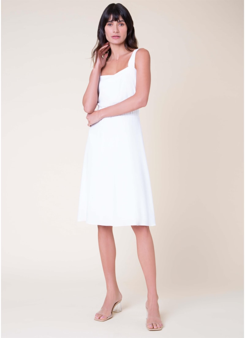 Vestido Midi Decote Coração Off White