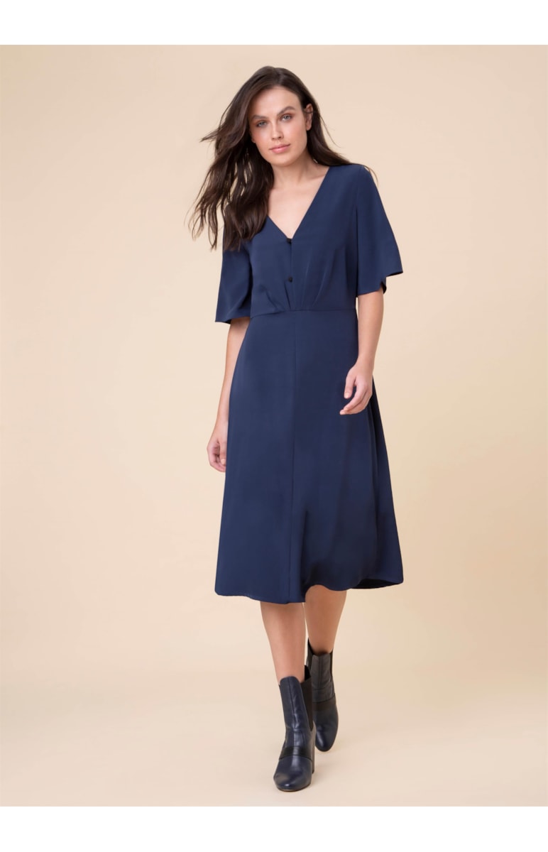 Vestido Midi Decote v Marinho
