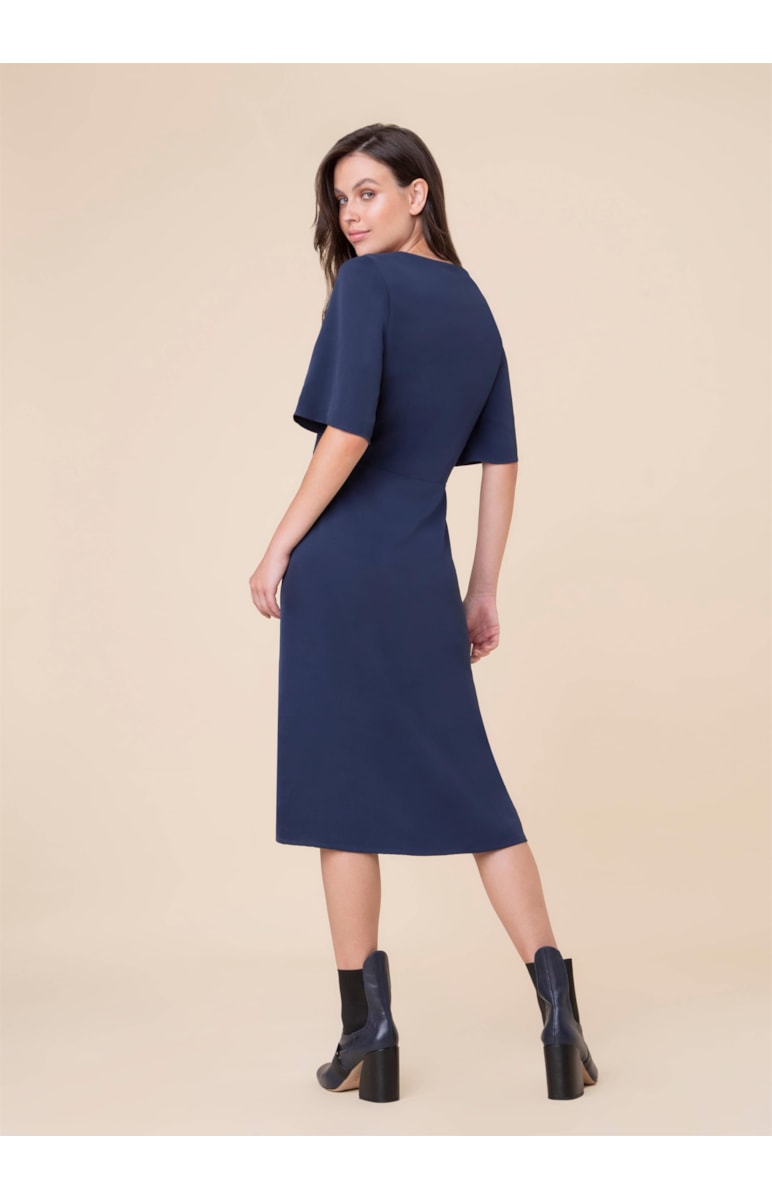 Vestido Midi Decote v Marinho