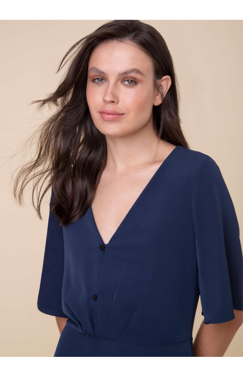 Vestido Midi Decote v Marinho