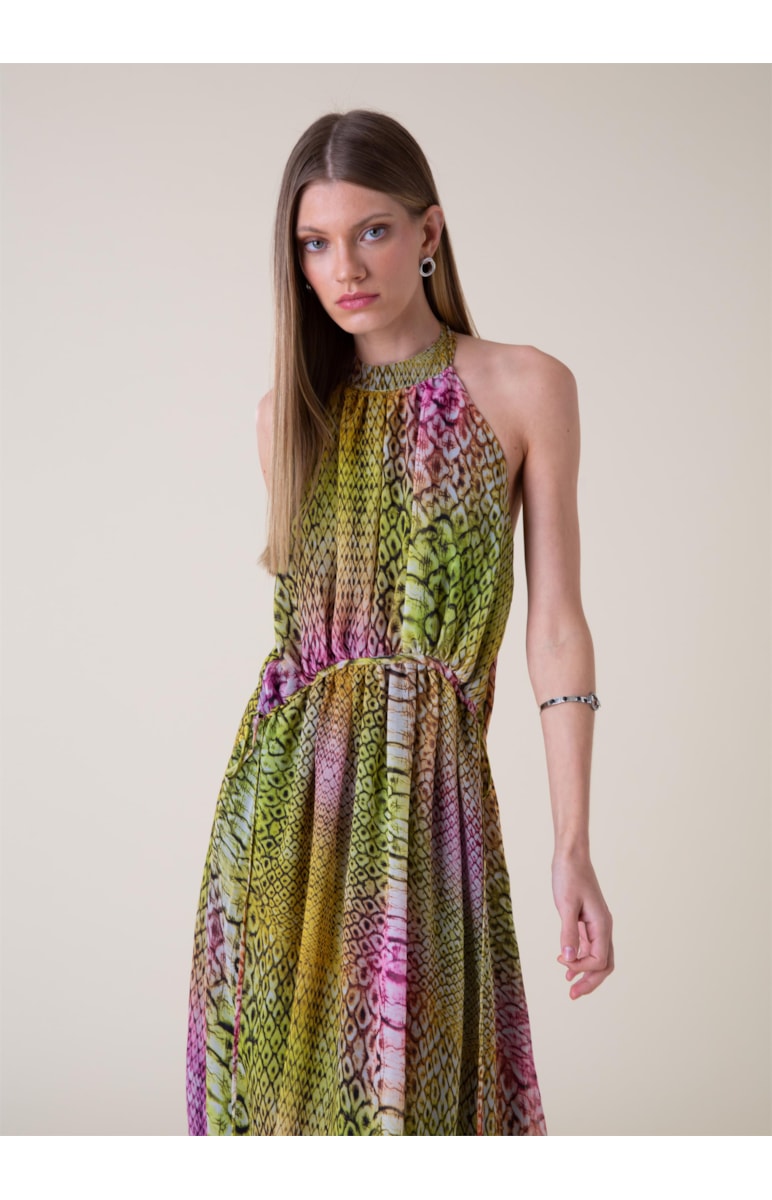 Vestido Midi Estampa Snake Estampado