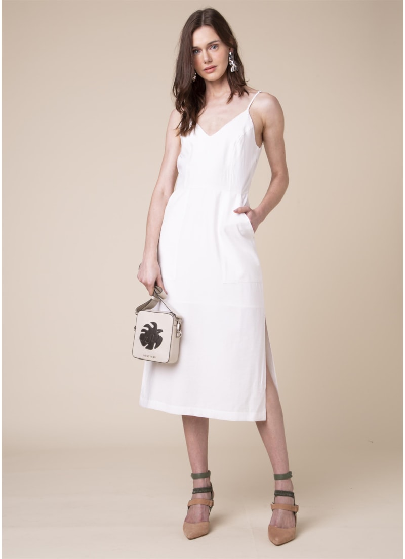 Vestido Midi Fendas Off White