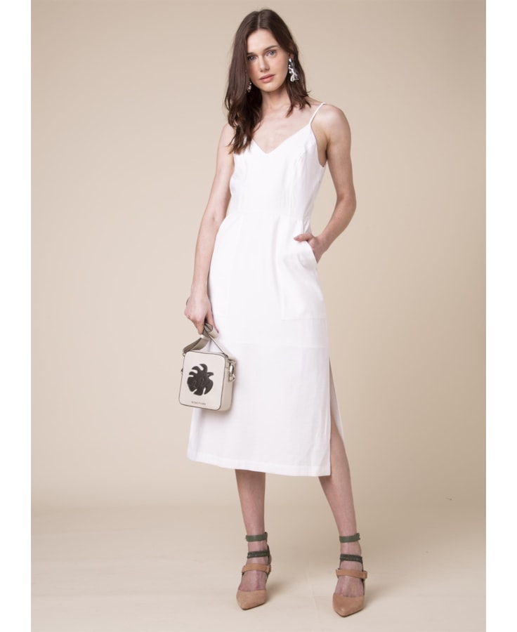 Vestido Midi Fendas Off White