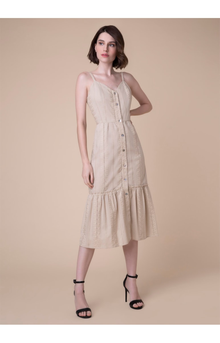 Vestido Midi Laise Bege