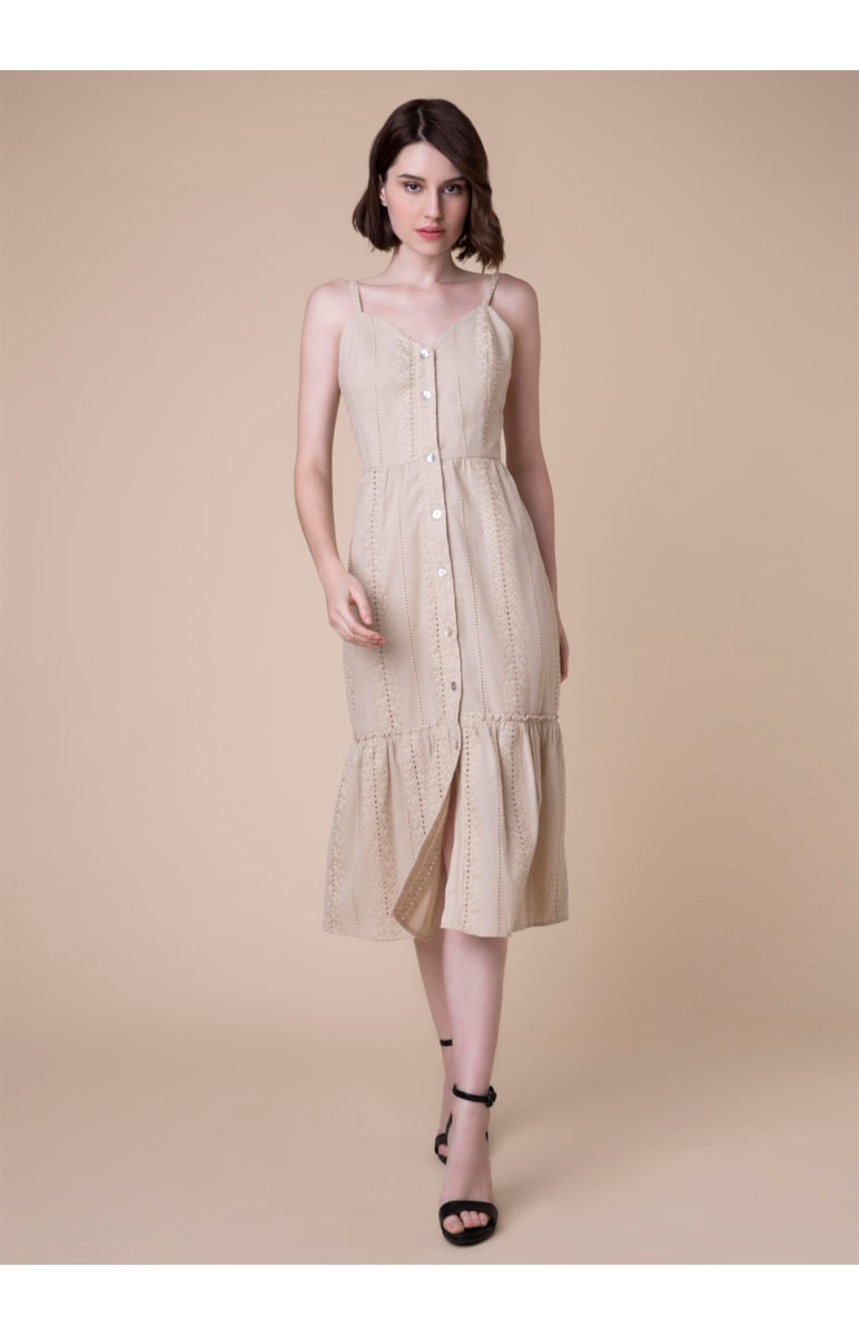 Vestido Midi Laise Bege