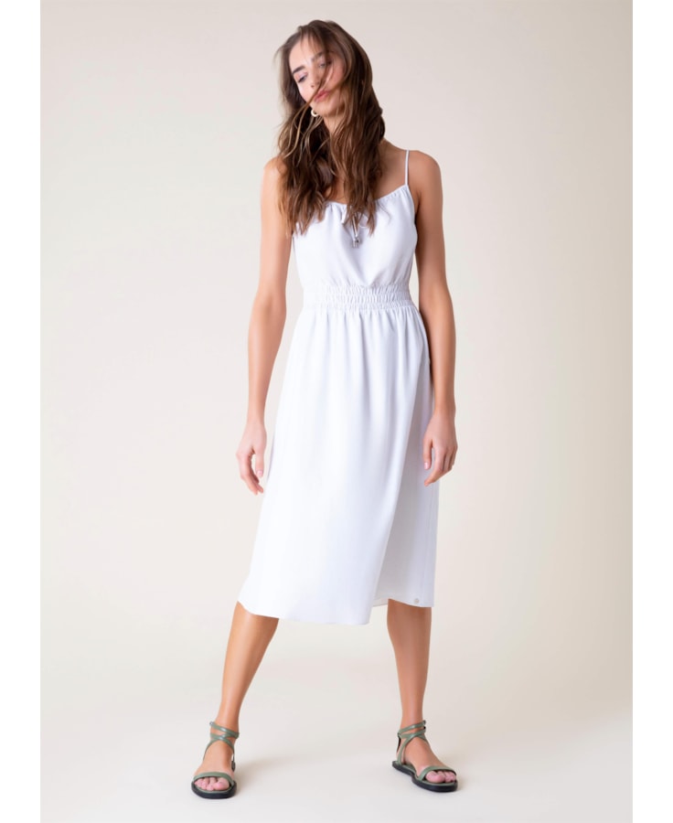 Vestido Midi Linho Lastex Branco