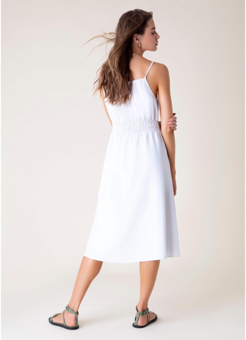 Vestido Midi Linho Lastex Branco