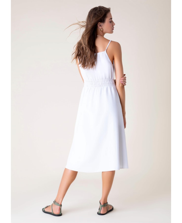 Vestido Midi Linho Lastex Branco