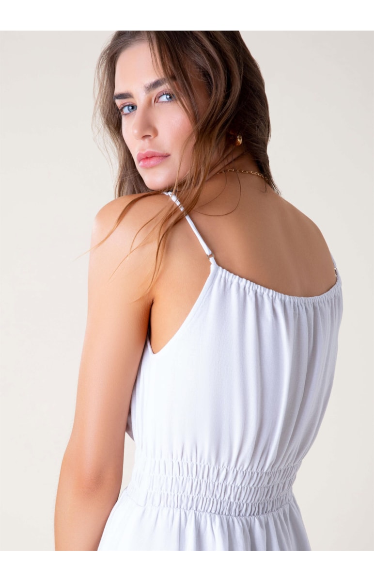 Vestido Midi Linho Lastex Branco