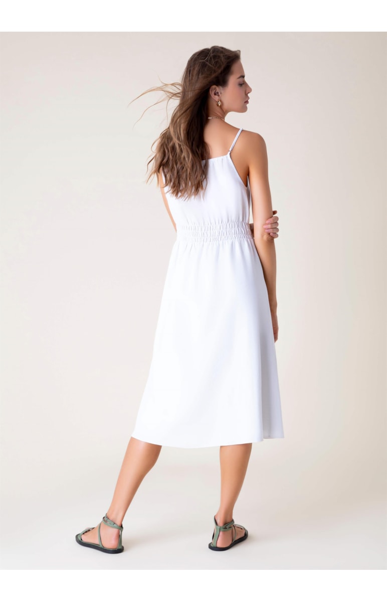Vestido Midi Linho Lastex Branco