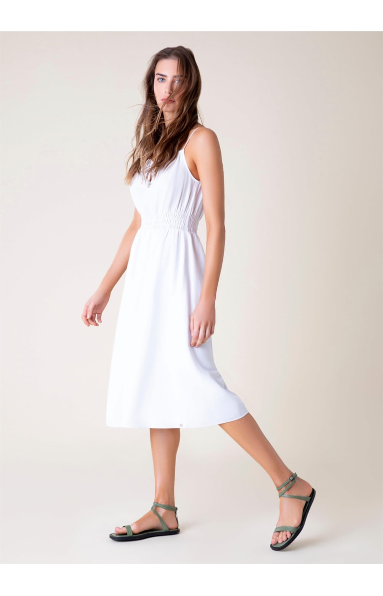 Vestido Midi Linho Lastex Branco