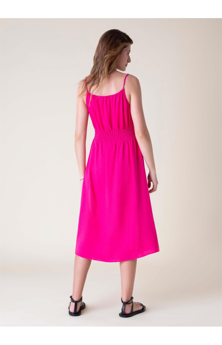 Vestido Midi Linho Lastex Rosa Gum