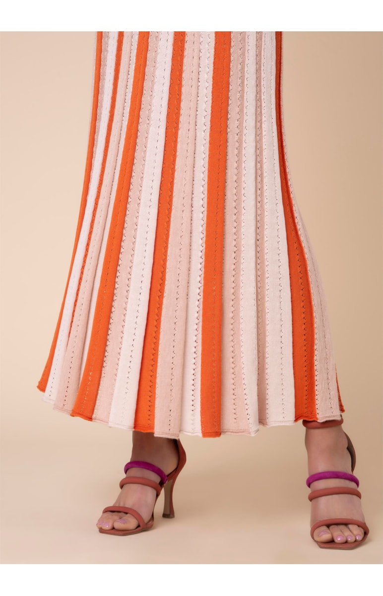 Vestido Midi Listrado Bege