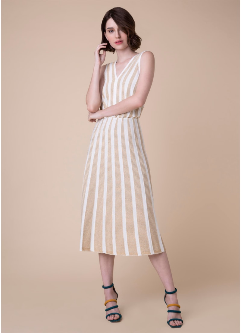 Vestido Midi Listrado Ouro