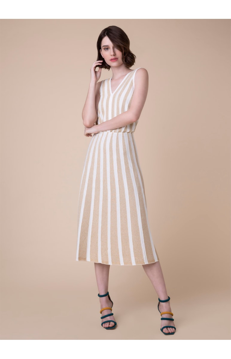 Vestido Midi Listrado Ouro