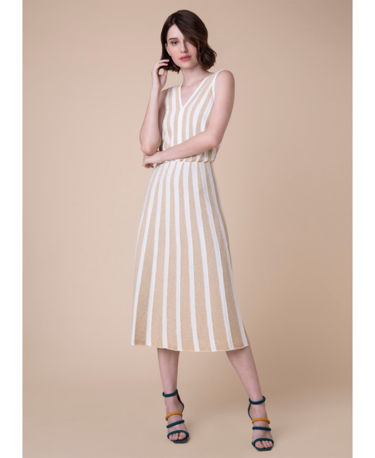 Vestido Midi Listrado Ouro