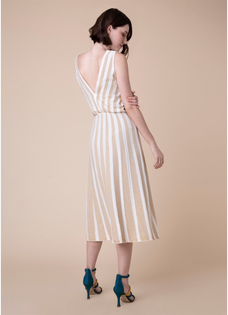 Vestido Midi Listrado Ouro