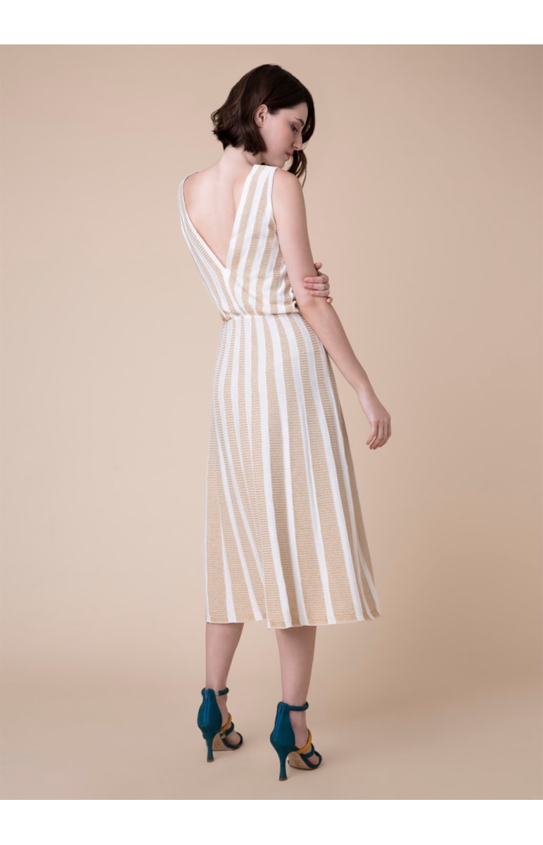 Vestido Midi Listrado Ouro