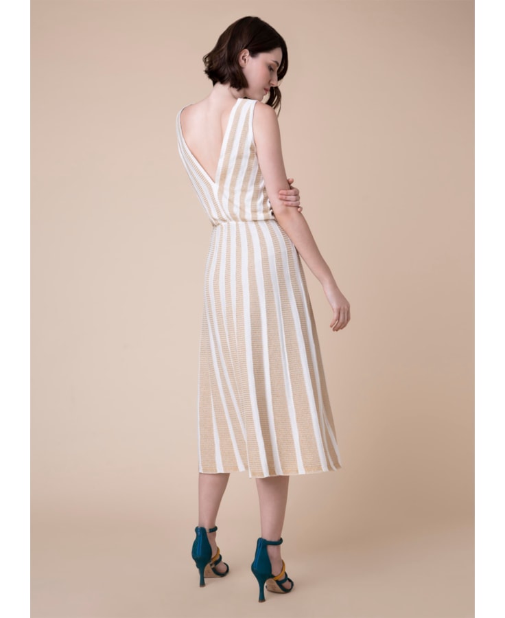 Vestido Midi Listrado Ouro