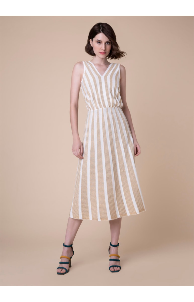 Vestido Midi Listrado Ouro