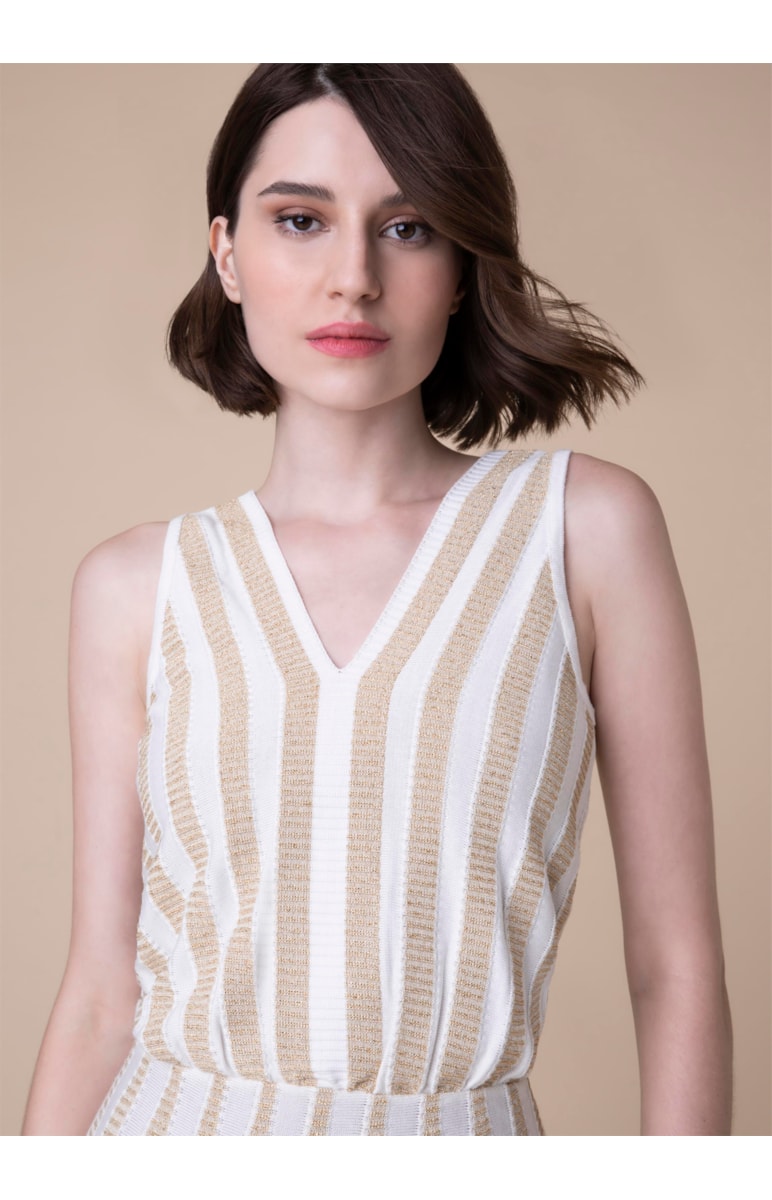 Vestido Midi Listrado Ouro