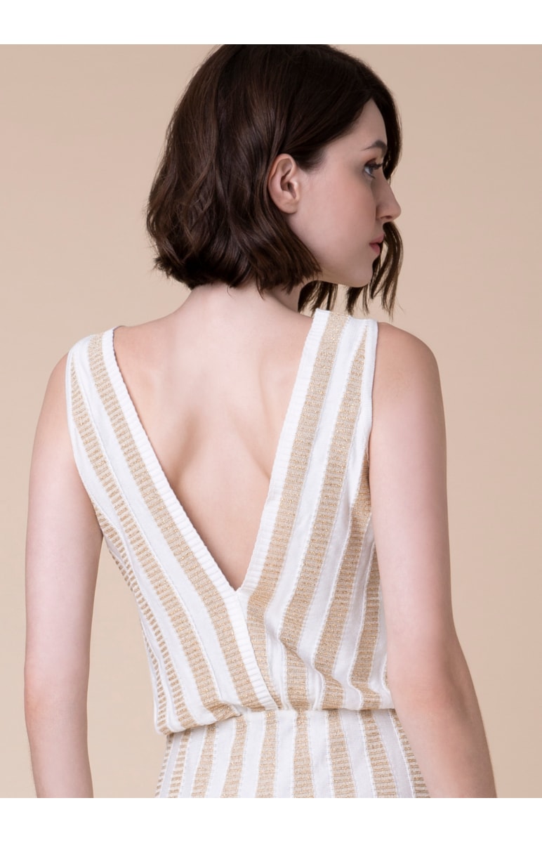 Vestido Midi Listrado Ouro