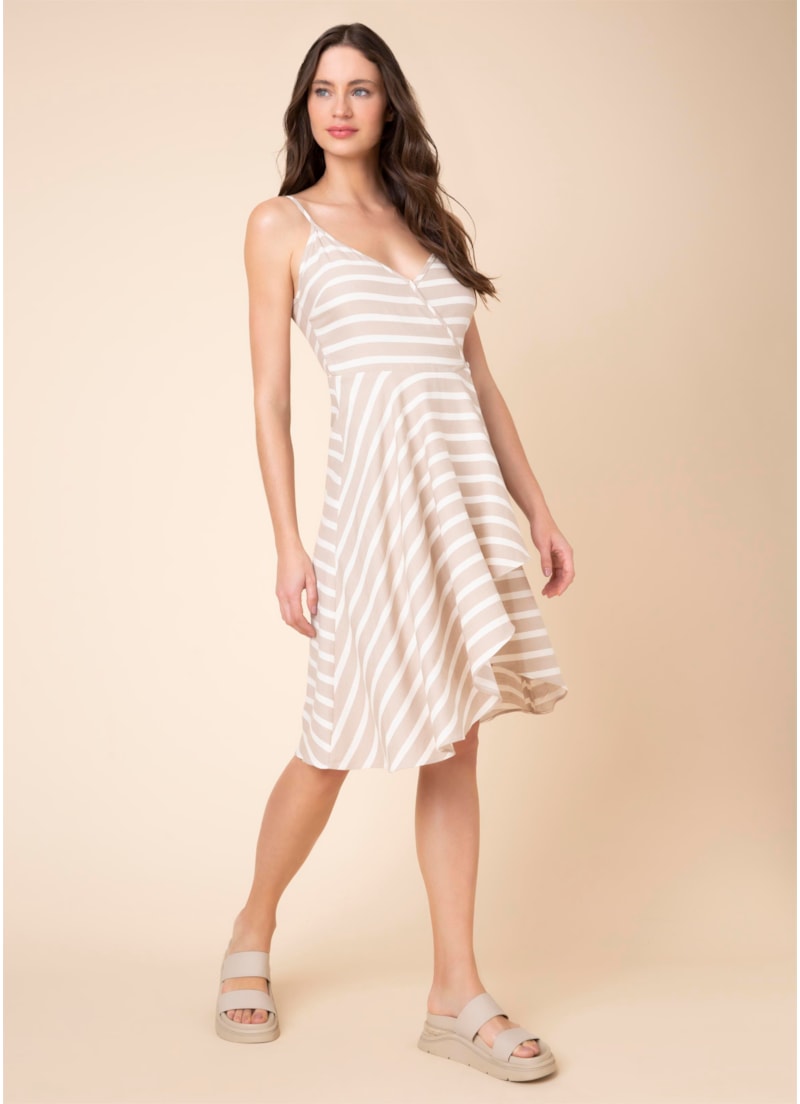 Vestido Midi Listras Bege