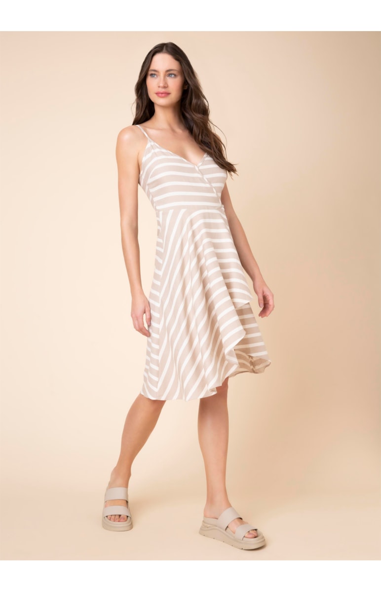Vestido Midi Listras Bege
