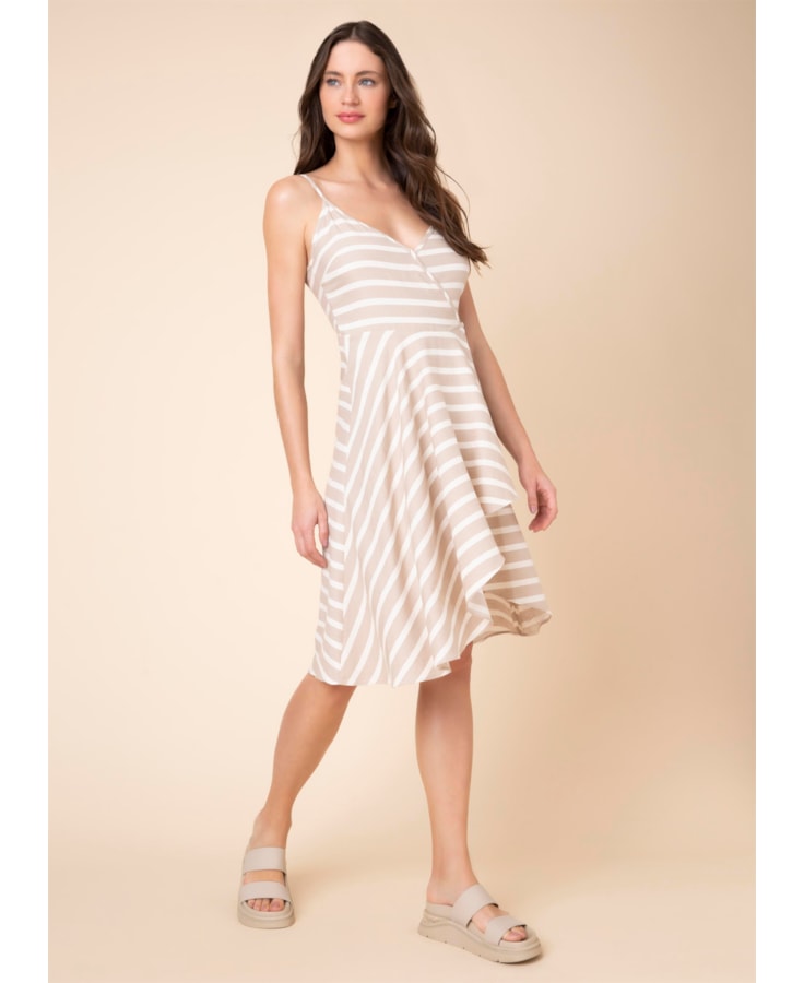 Vestido Midi Listras Bege