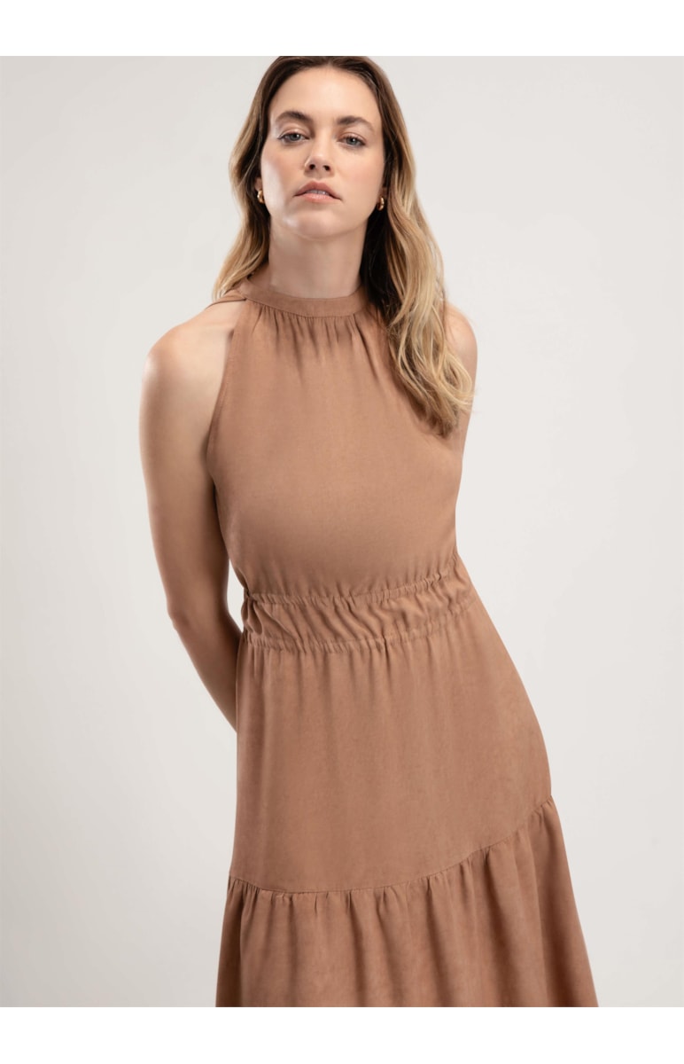 Vestido Midi Rayon Twill Areia