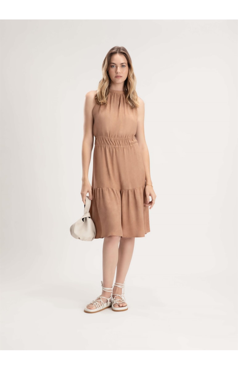 Vestido Midi Rayon Twill Areia