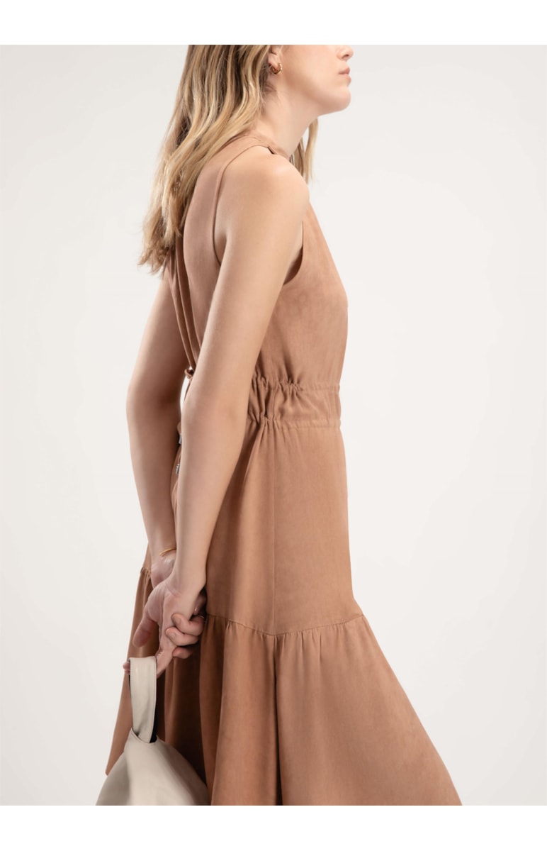 Vestido Midi Rayon Twill Areia
