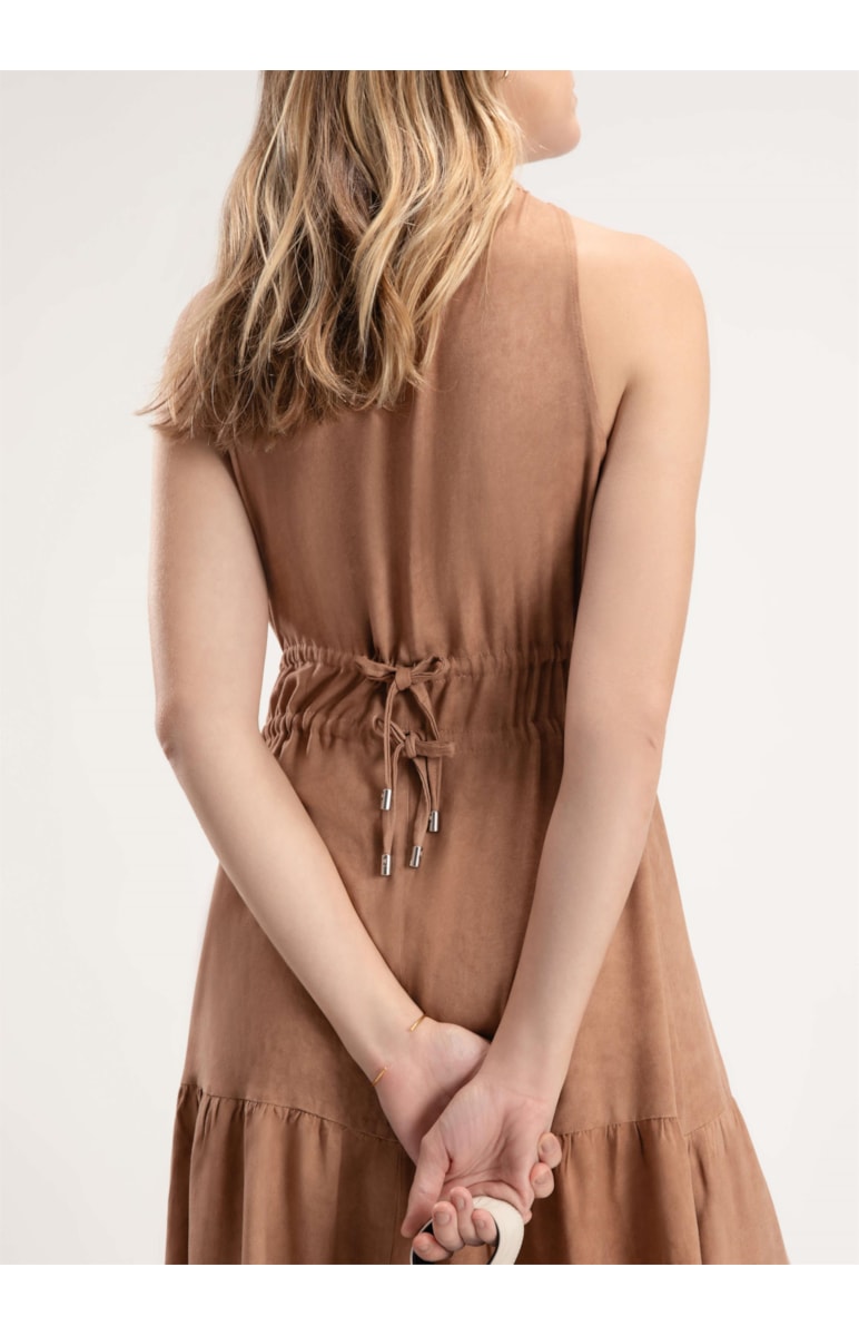 Vestido Midi Rayon Twill Areia