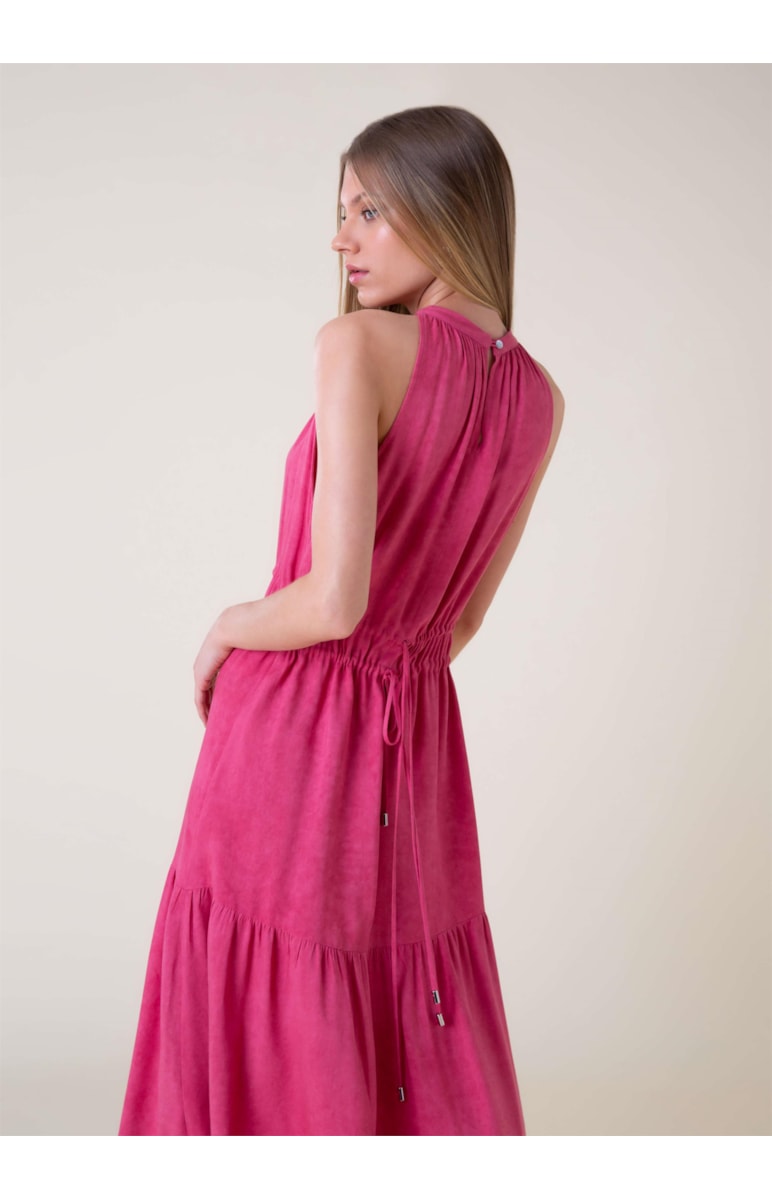 Vestido Midi Rayon Twill Rosa Dirty