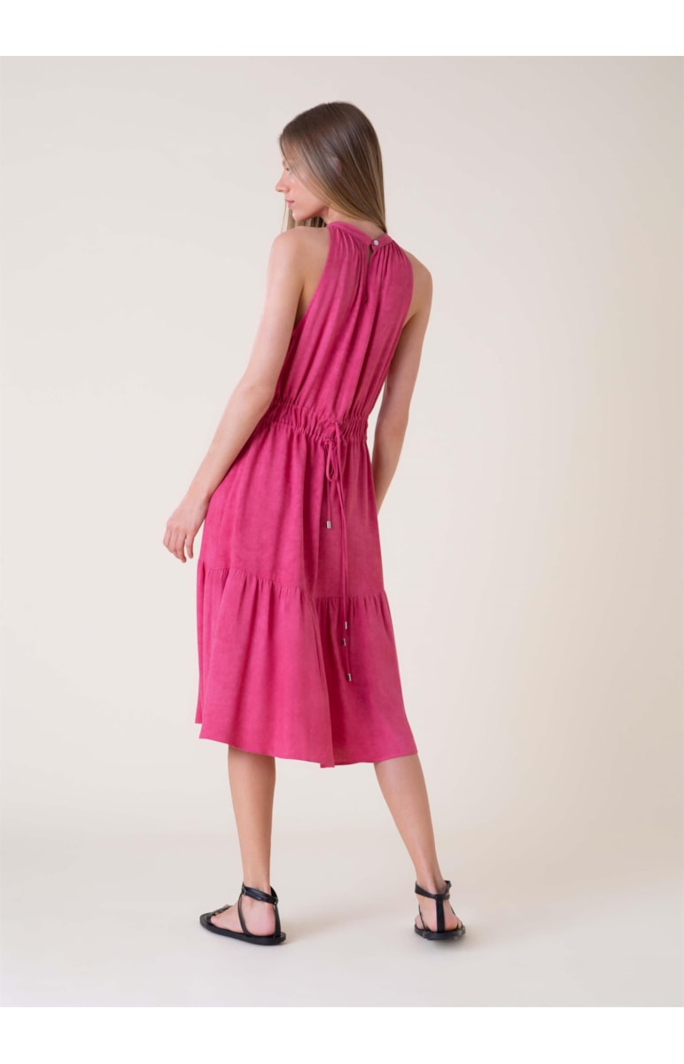 Vestido Midi Rayon Twill Rosa Dirty