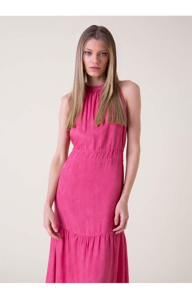 Vestido Midi Rayon Twill Rosa Dirty