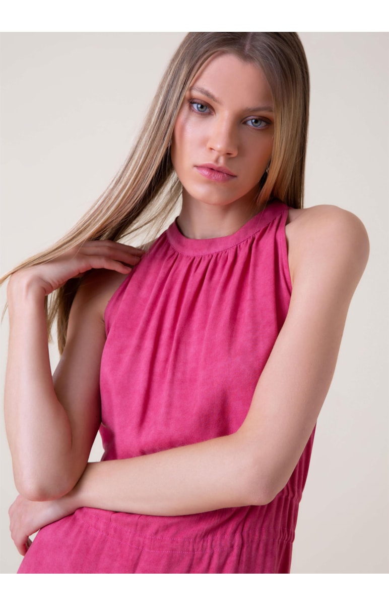 Vestido Midi Rayon Twill Rosa Dirty